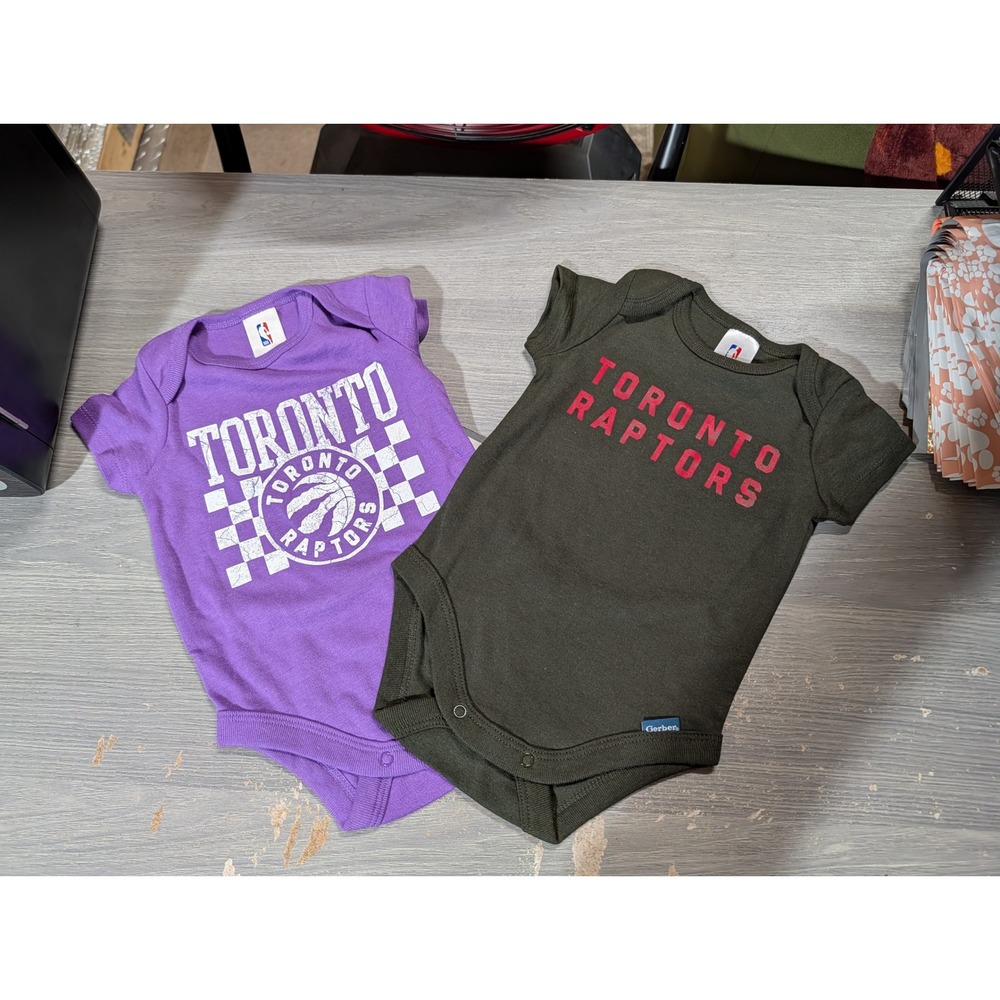 NBA Toronto Raptors Gerber Bodysuit 2 Pack Purple Olive Green 0-3M NEW